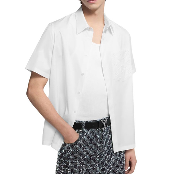 lv louis vuitton monogram embossed short sleeve shirt